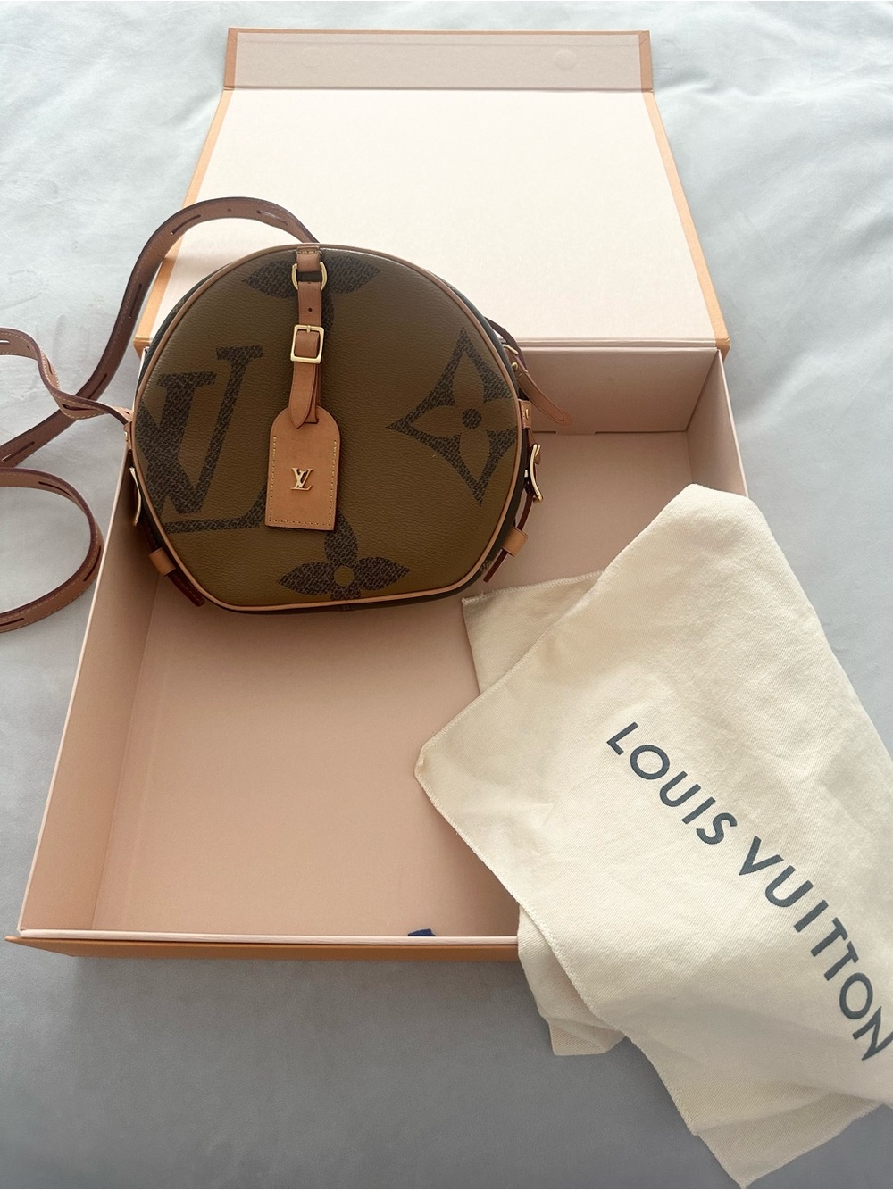 Louis Vuitton Brown Monogram Round Crossbody with Tan Trim